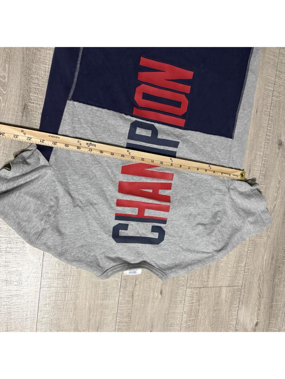 Champion Reverse Weave T-Shirt Gray Navy Colorblock Big Back Logo Men’s Large - Picture 6 of 7